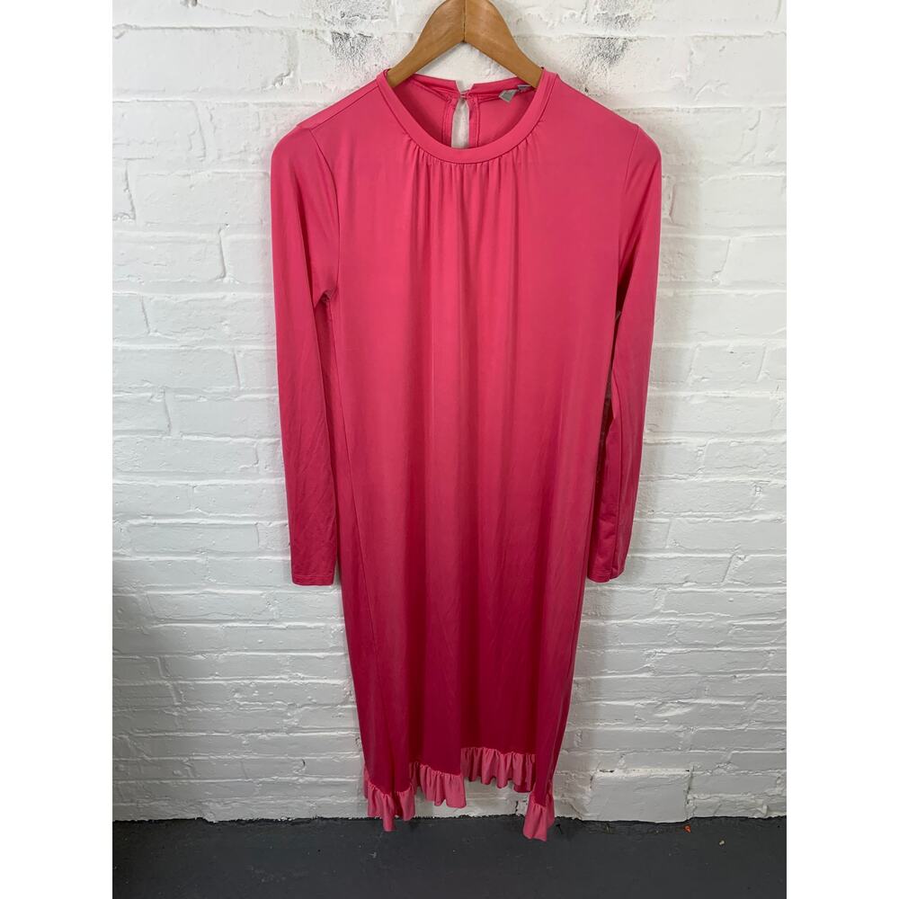 ASOS Women’s Crewneck Slinky Ruffle Maxi Dress Long Sleeves Pink Size 6
